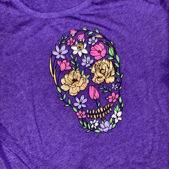 Halloween Tops - Way To Celebrate Sugar Skull Day of The Dead Halloween T-Shirt Womens XL Purple
